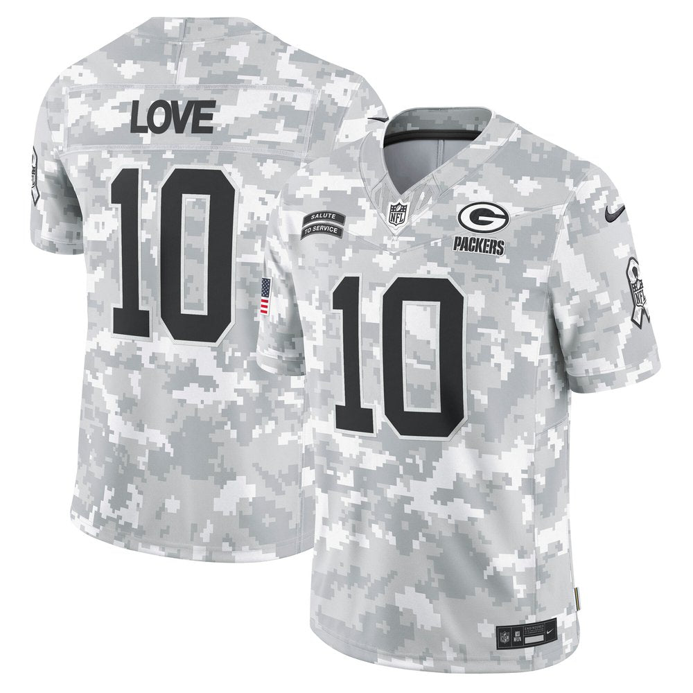 Men's Green Bay Packers Jordan Love Arctic Camo 2024 Salute to Service Limited Jersey