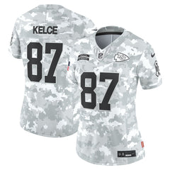 Women's Kansas City Chiefs Travis Kelce Arctic Camo 2024 Salute to Service Limited Jersey