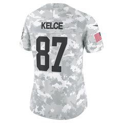Women's Kansas City Chiefs Travis Kelce Arctic Camo 2024 Salute to Service Limited Jersey