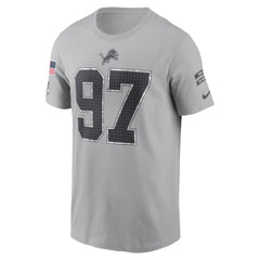 Men's Detroit Lions Aidan Hutchinson Gray 2024 Salute To Service Name & Number T-Shirt
