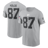 Men's Kansas City Chiefs Travis Kelce Gray 2024 Salute To Service Name & Number T-Shirt
