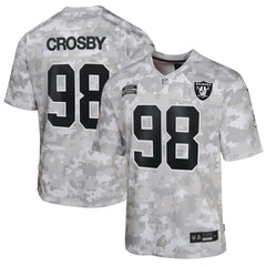 Youth Las Vegas Raiders Maxx Crosby Arctic Camo 2024 Salute to Service Game Jersey