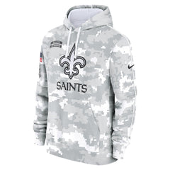 Youth New Orleans Saints White/Gray 2024 Salute To Service Pullover Hoodie