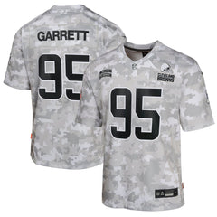 Youth Cleveland Browns Myles Garrett Arctic Camo 2024 Salute to Service Game Jersey