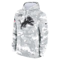 Youth Detroit Lions White/Gray 2024 Salute To Service Pullover Hoodie