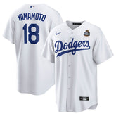 Men's Los Angeles Dodgers Yoshinobu Yamamoto White 2024 World Series Home Replica Player Jersey