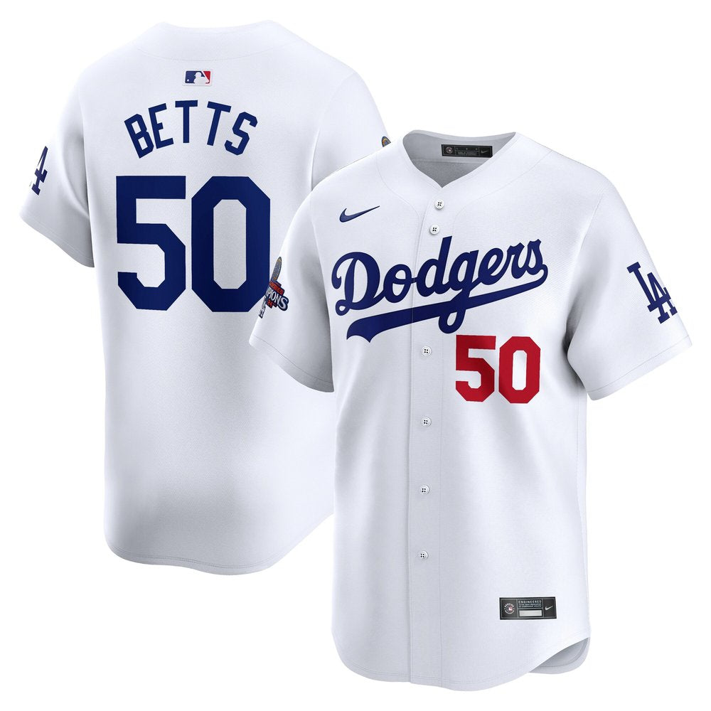 Men's Los Angeles Dodgers Mookie Betts White 2024 World Series Champions Home Limited Player Jersey