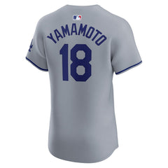 Men's Los Angeles Dodgers Yoshinobu Yamamoto Gray 2024 World Series Road Elite Player Jersey