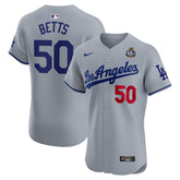 Men's Los Angeles Dodgers Mookie Betts Gray 2024 World Series Road Elite Player Jersey