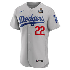 Men's Los Angeles Dodgers Clayton Kershaw Gray 2024 World Series Alternate Authentic Player Jersey