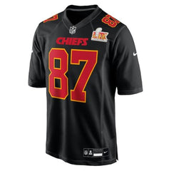 Men's Kansas City Chiefs Travis Kelce Carbon Black Super Bowl LIX Fashion Game Jersey