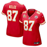 Women's Kansas City Chiefs Travis Kelce Red Super Bowl LIX Game Jersey