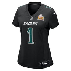 Women's Philadelphia Eagles Jalen Hurts Carbon Black Super Bowl LIX Fashion Game Player Jersey