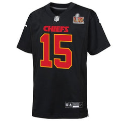 Youth Kansas City Chiefs Patrick Mahomes Carbon Black Super Bowl LIX Patch Fashion Game Jersey