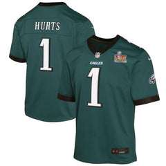 Youth Philadelphia Eagles Jalen Hurts Midnight Green Super Bowl LIX Game Player Jersey