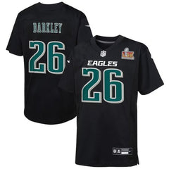 Youth Philadelphia Eagles Saquon Barkley Carbon Black Super Bowl LIX Patch Fashion Game Player Jersey