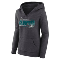 Women's Philadelphia Eagles Heather Charcoal Super Bowl LIX Champions V-Neck Pullover Hoodie