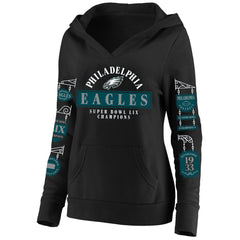 Women's Philadelphia Eagles Black Super Bowl LIX Champions Plus Size Four Piece Notch Neck Pullover Hoodie