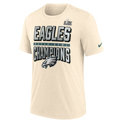 Men's Philadelphia Eagles Cream Super Bowl LIX Champions Strong Slant Tri-Blend T-Shirt