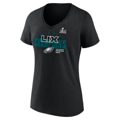 Women's Philadelphia Eagles Black Super Bowl LIX Champions Iconic Victory V-Neck T-Shirt