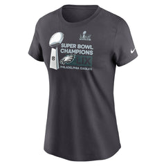 Women's Philadelphia Eagles Anthracite Super Bowl LIX Champions Locker Room Trophy Collection T-Shirt