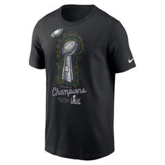 Men's Philadelphia Eagles Black Super Bowl LIX Champions Lombardi Trophy T-Shirt