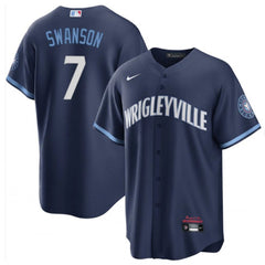 Youth Chicago Cubs #7 Dansby Swanson Navy City Connect Cool Base Stitched Baseball Jersey