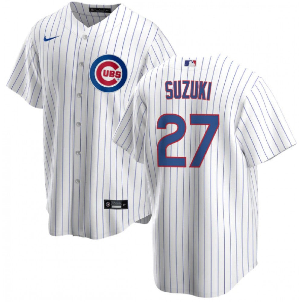 Youth Chicago Cubs #27 Seiya Suzuki White Cool Base Stitched Baseball Jersey