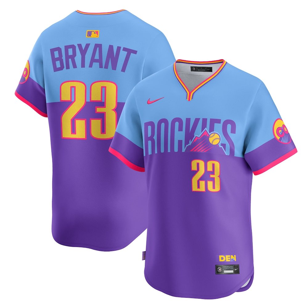Youth Colorado Rockies #23 Kris Bryant Purple/Light Blue 2025 City Connect Limited Player Jersey