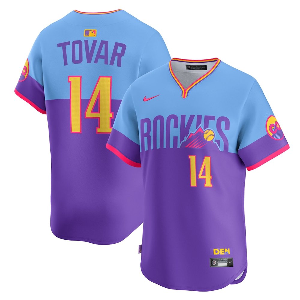 Youth Colorado Rockies #14 Ezequiel Tovar Purple/Light Blue 2025 City Connect Elite Player Jersey
