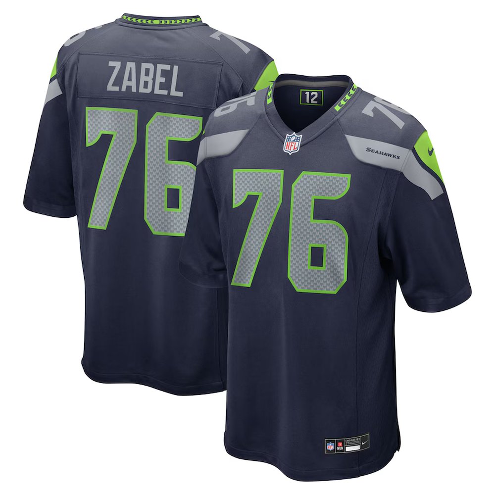 Men's Seattle Seahawks #1 Grey Zabel Navy 2025 NFL Draft First Round Pick Game Jersey