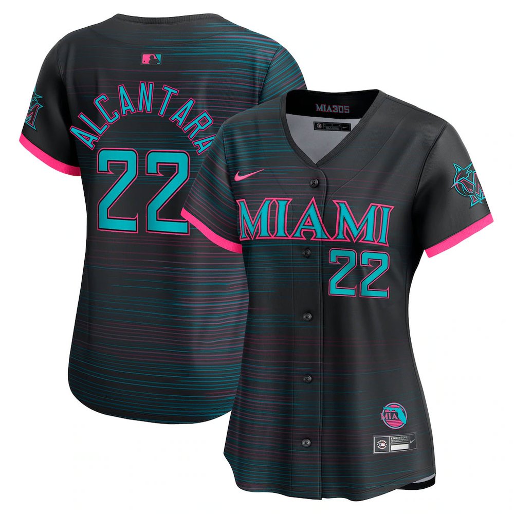 Women's Miami Marlins #22 Sandy Alcantara Black 2025 City Connect Limited Jersey