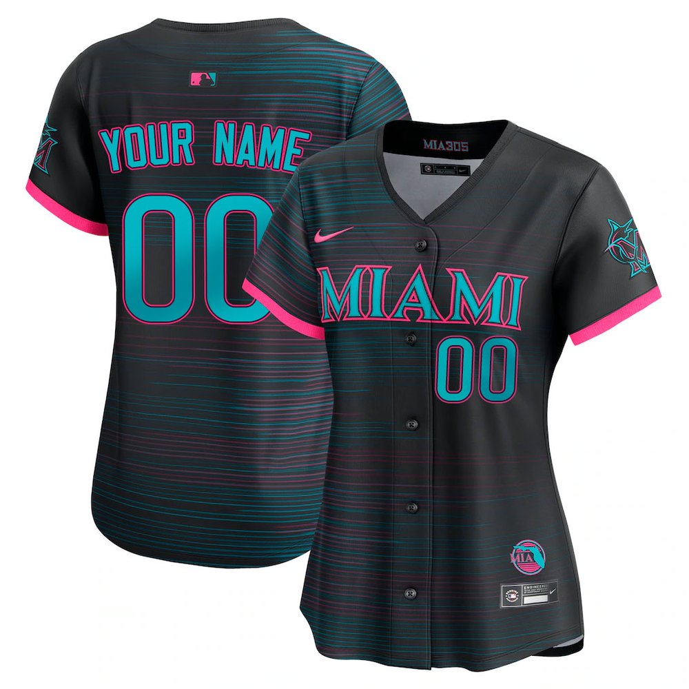 Women's Miami Marlins Custom Black 2025 City Connect Limited Jersey
