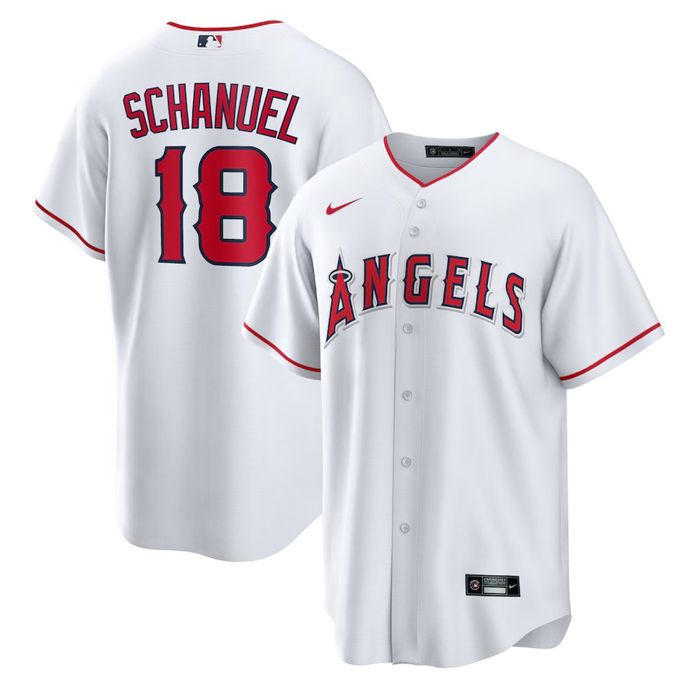 Men's Los Angeles Angels #18 Nolan Schanuel White Home Replica Jersey