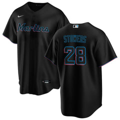Men's Miami Marlins #28 Kyle Stowers Black Home Replica Jersey