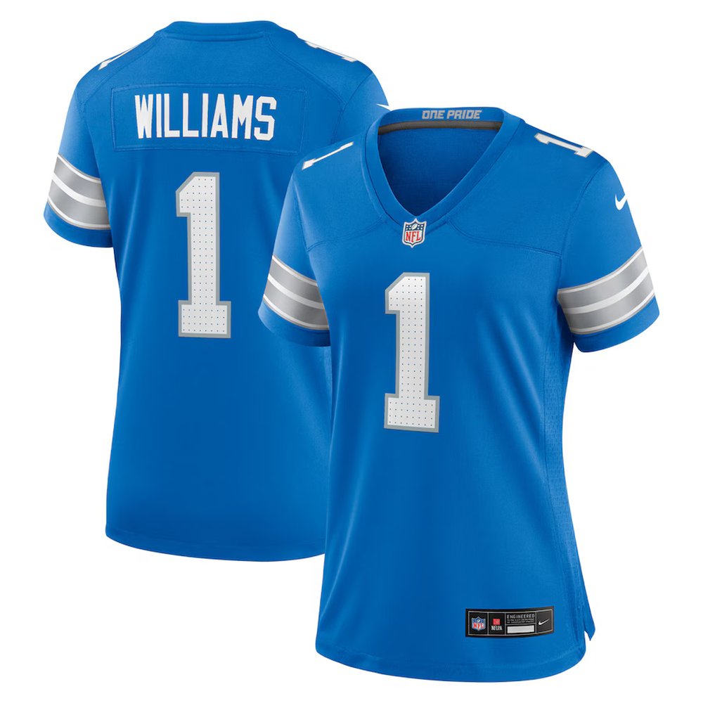 Women's Detroit Lions #1 Jameson Williams Blue 2025 F.U.S.E. Vapor Limited Stitched Jersey
