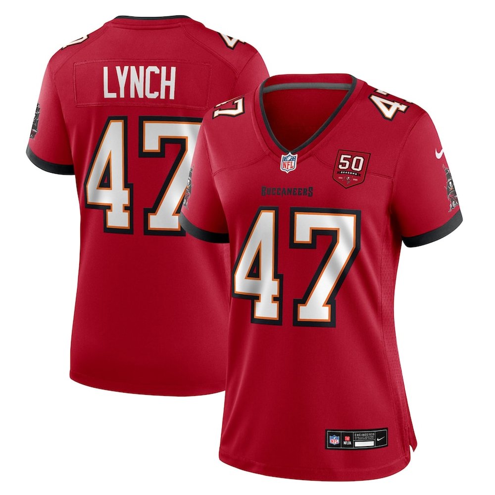 Women's Tampa Bay Buccaneers #47 John Lynch Red 50th Anniversary Game Jersey