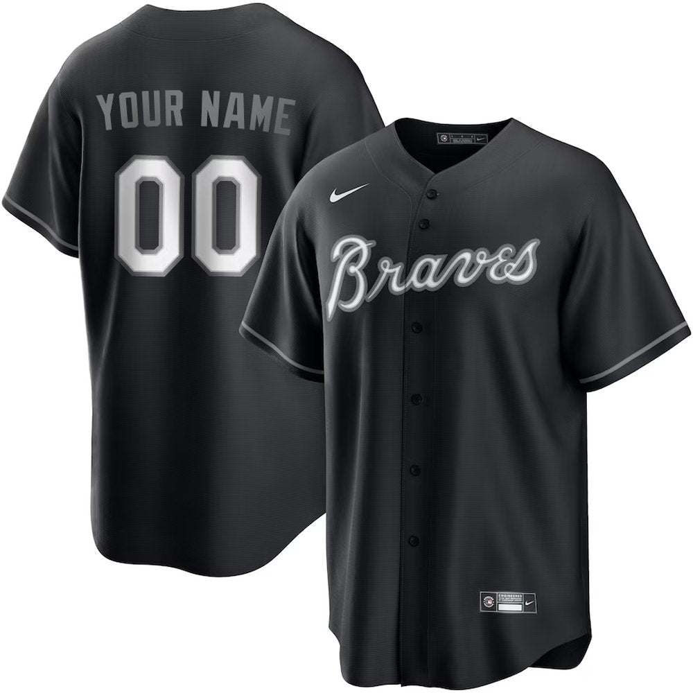 Youth Atlanta Braves Custom Black Lights Out Replica Jersey