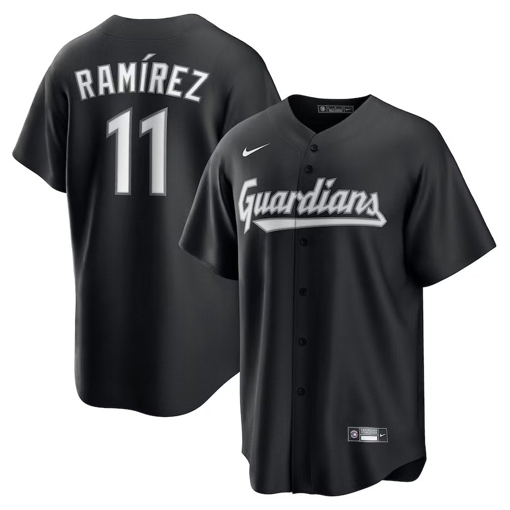 Youth Cleveland Guardians #11 Jose Ramirez Black Lights Out Replica Player Jersey