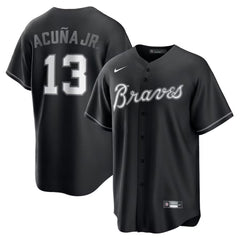Youth Atlanta Braves #13 Ronald Acuna Jr. Black Lights Out Replica Player Jersey