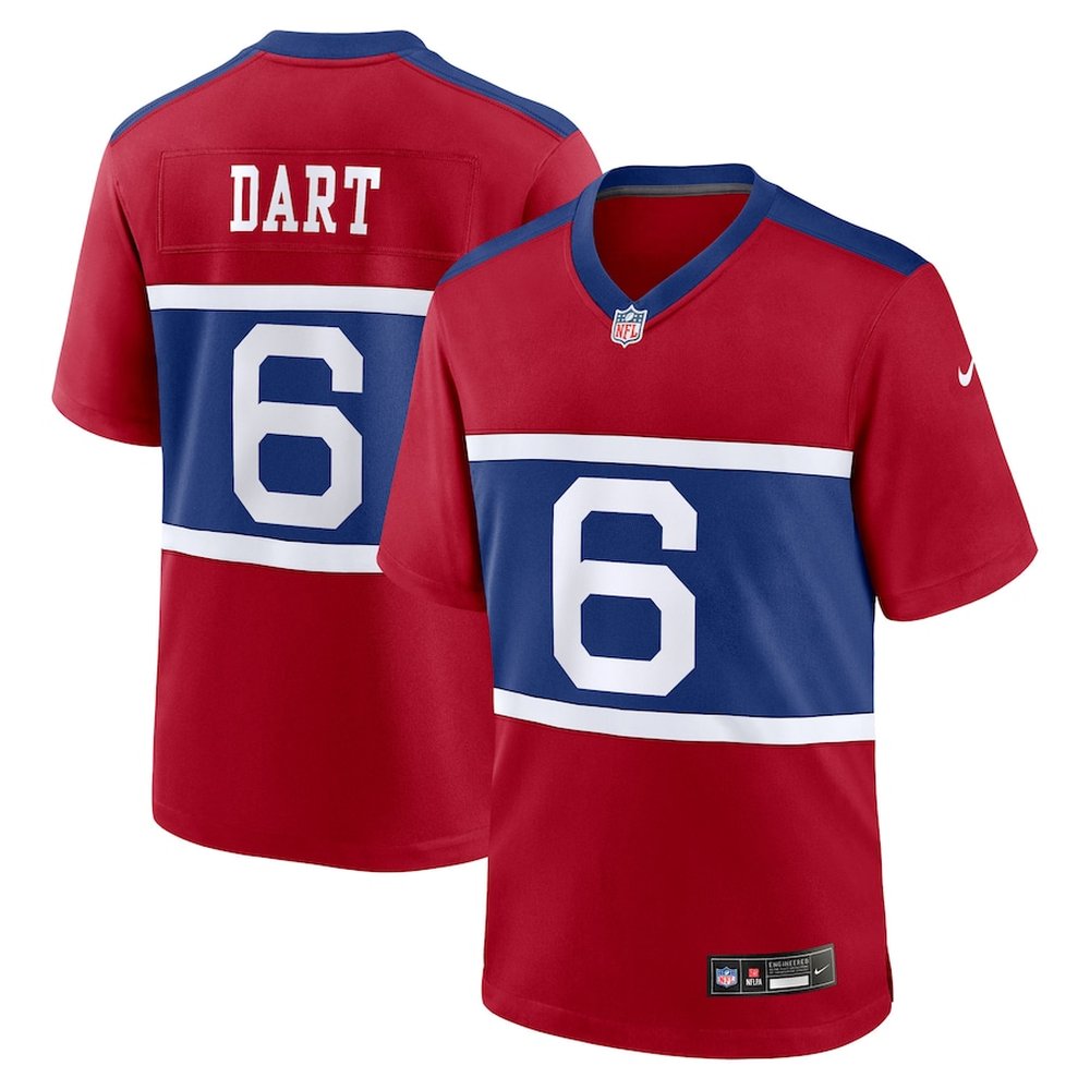 Youth New York Giants #6 Jaxson Dart Red Alternate Century Red Game Jersey