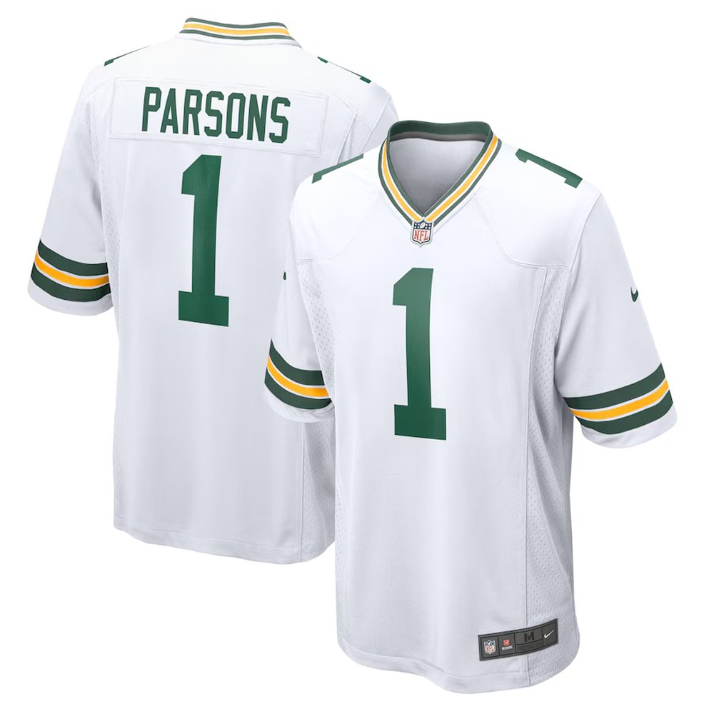 Men's Green Bay Packers #1 Micah Parsons White Game Player Jersey