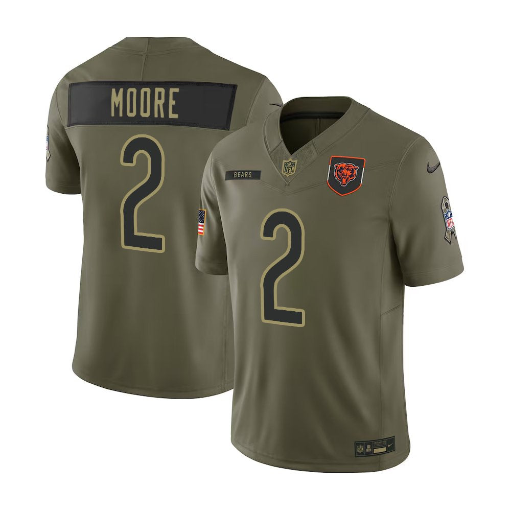 Men's Chicago Bears #2 D.J. Moore Olive 2025 Salute to Service Retired Limited Jersey