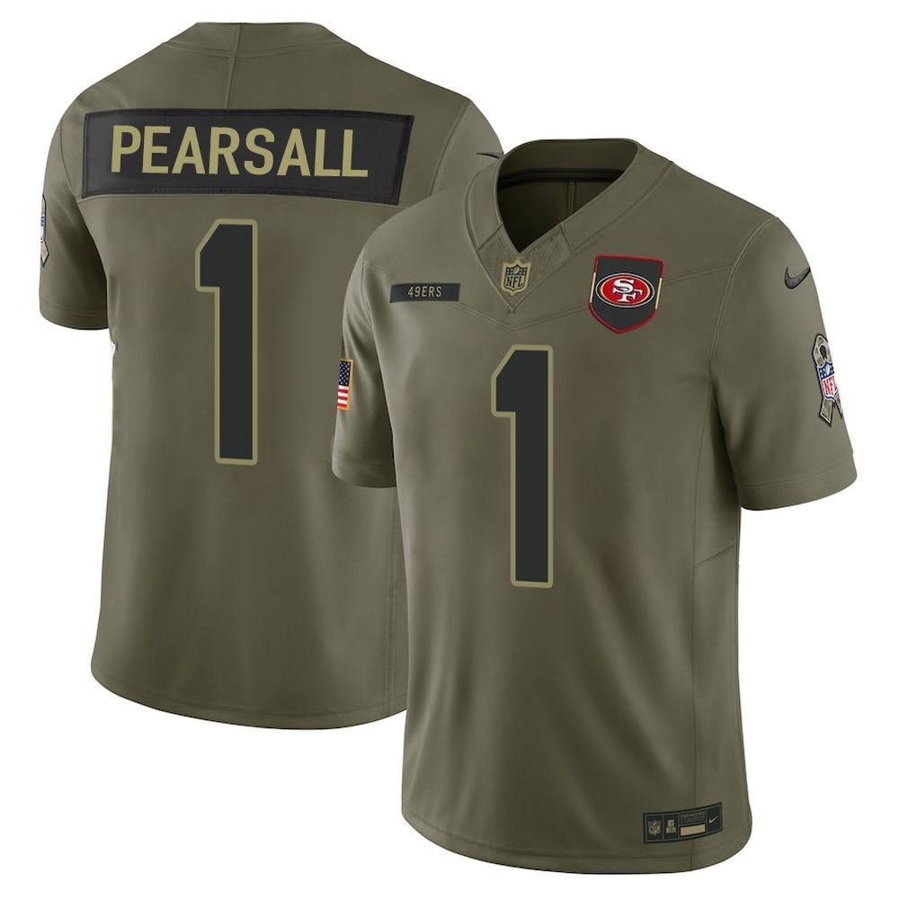 Men's San Francisco 49ers #1 Ricky Pearsall Olive 2025 Salute to Service Retired Limited Jersey