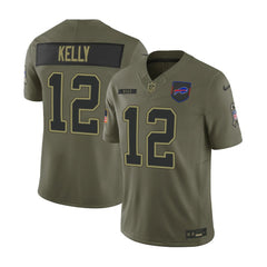 Youth's Buffalo Bills #12 Jim Kelly Olive 2025 Salute to Service Retired Limited Jersey