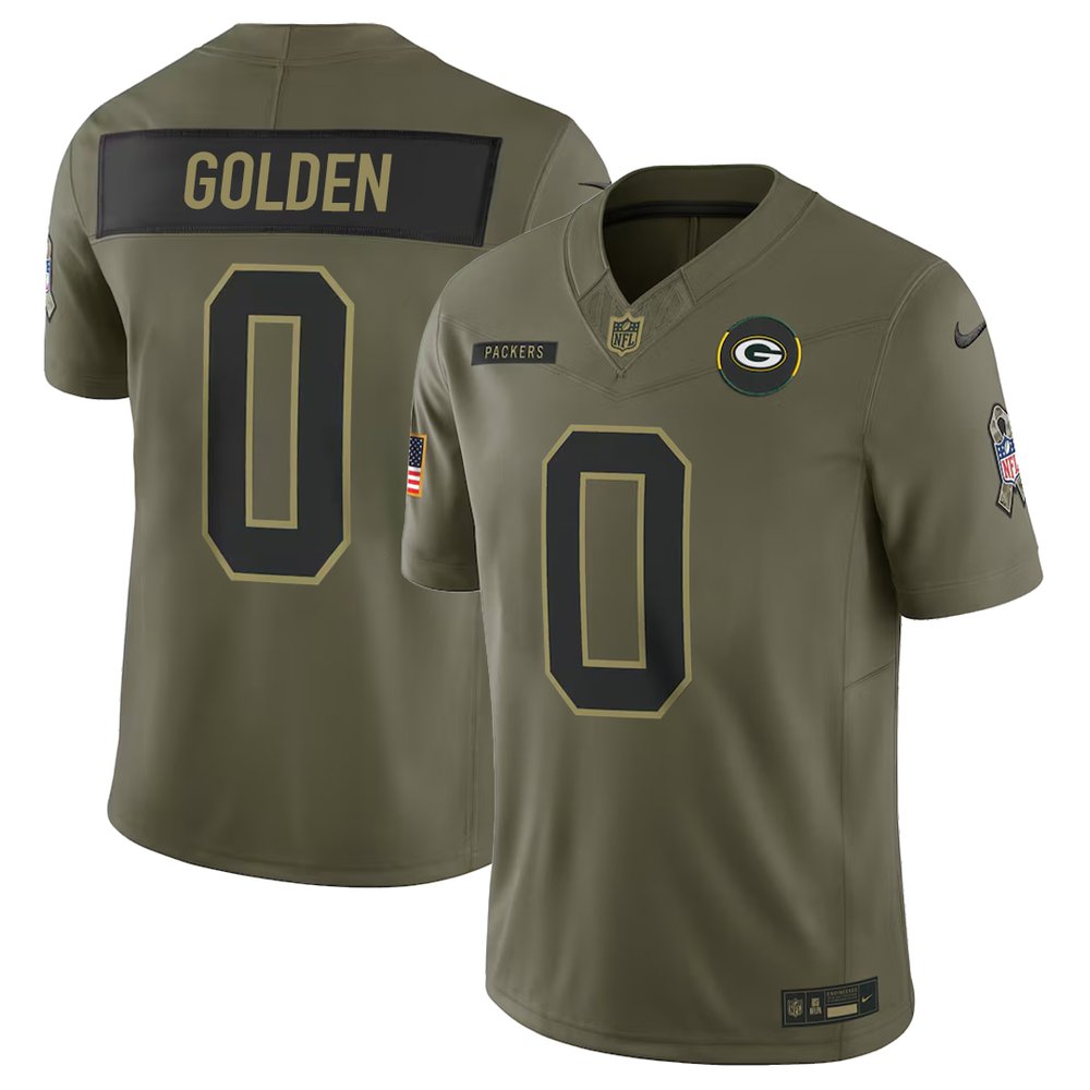 Youth's Green Bay Packers #0 Matthew Golden Olive 2025 Salute to Service Retired Limited Jersey