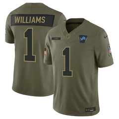 Youth's Detroit Lions #1 Jameson Williams Olive 2025 Salute to Service Retired Limited Jersey
