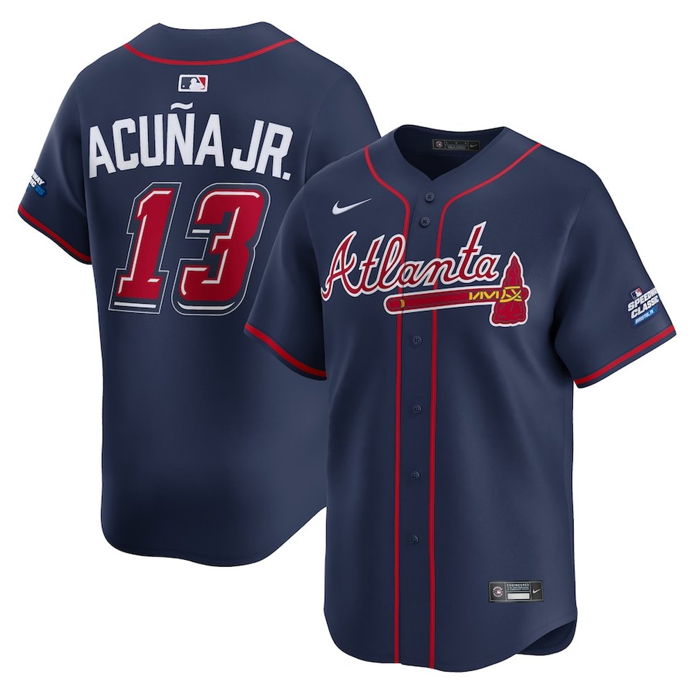 Men's Atlanta Braves #13 Ronald Acuna Jr. Navy 2025 MLB Speedway Classic Alternate Limited Player Jersey