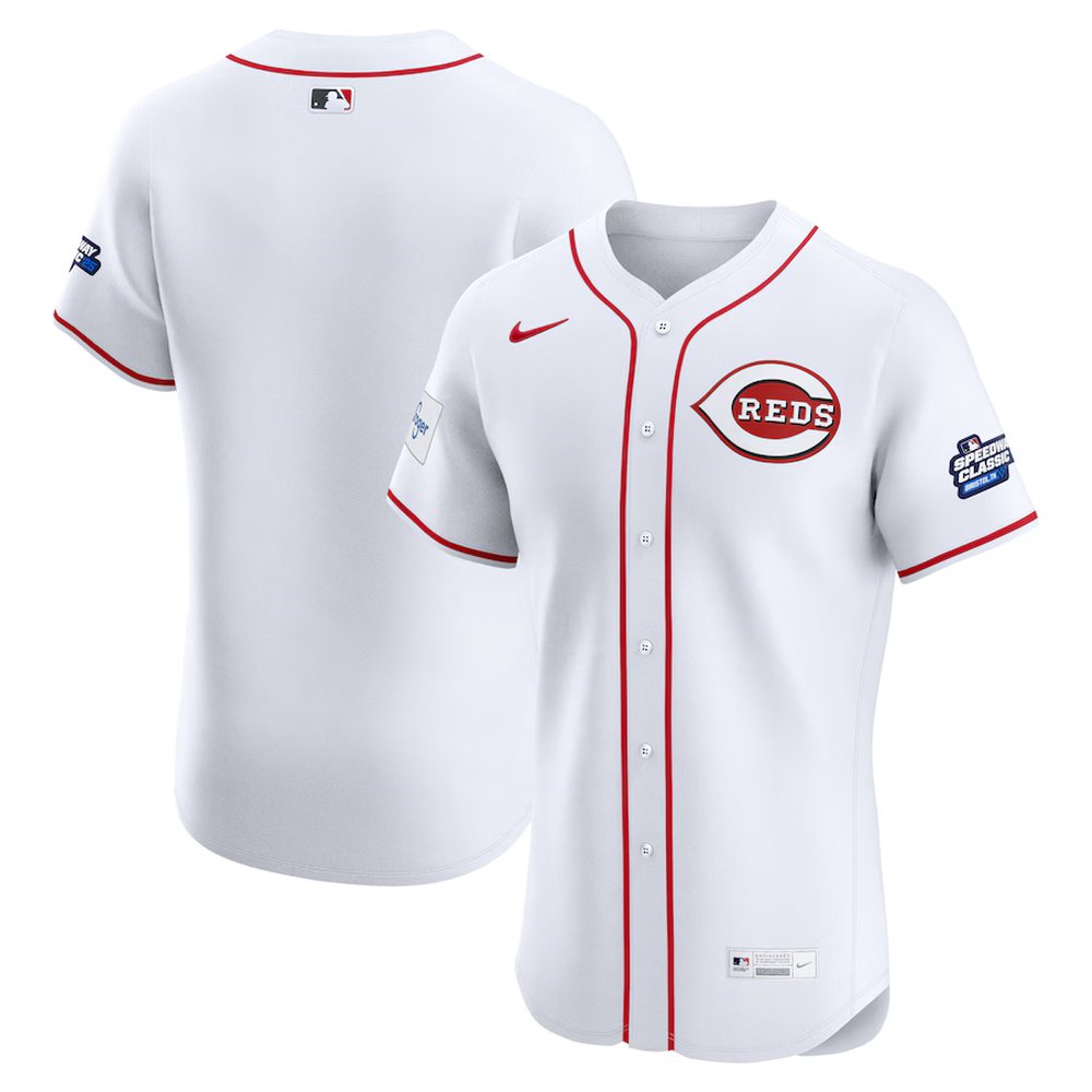 Youth Cincinnati Reds White 2025 MLB Speedway Classic Home Elite Jersey