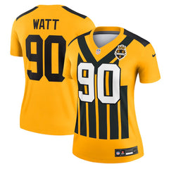 Women's Pittsburgh Steelers #90 T.J. Watt Gold Alternate 1933 Throwback Legend Player Performance Top